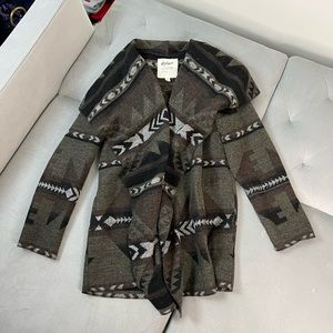 Hooded Wool Blend Aztec Tribal Print Jacket